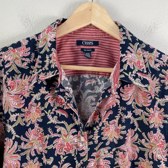 Chaps Womens Plus 1X No Iron Floral Button Up Shirt Long Sleeve Blouse Top - Picture 7 of 10